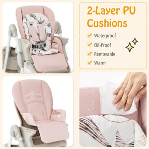 Multifunctional Folding Baby High Chair with Rolling Wheels and Adjustable Height-Pink view 7