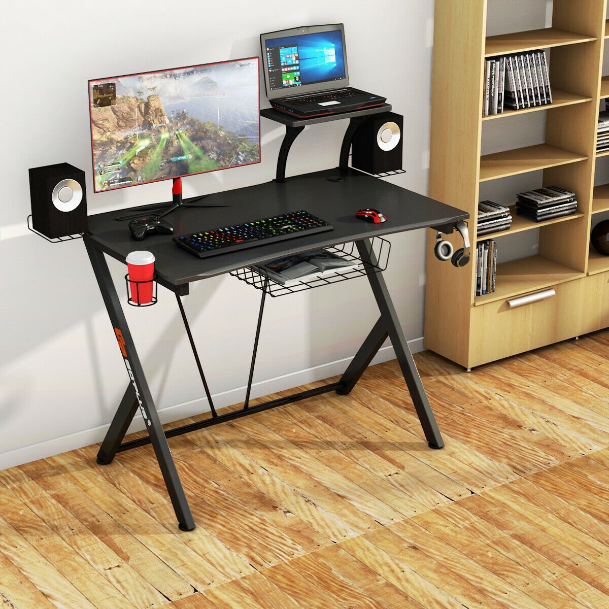 Multifunctional E-Sport Gaming Desk with Headset Hook and Cup Holder view 2