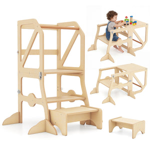 Multifunctional Kids Kitchen Step Stool with Removable Safety Bar and Fixing Buckles view 4