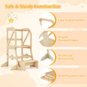 Multifunctional Kids Kitchen Step Stool with Removable Safety Bar and Fixing Buckles view 9