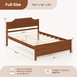 Multiple Size Solid Wood Platform Bed Frame with Headboard in Walnut-Full Size view 5