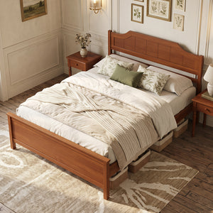 Multiple Size Solid Wood Platform Bed Frame with Headboard in Walnut-Full Size view 6
