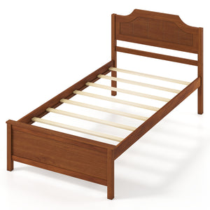 Multiple Size Solid Wood Platform Bed Frame with Headboard in Walnut-Twin Size