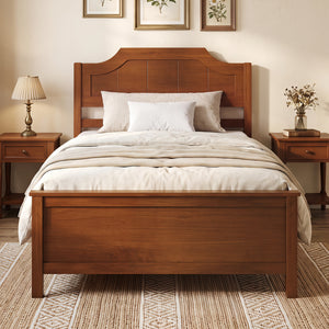 Multiple Size Solid Wood Platform Bed Frame with Headboard in Walnut-Twin Size view 2