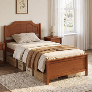 Multiple Size Solid Wood Platform Bed Frame with Headboard in Walnut-Twin Size view 3