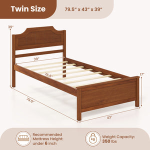 Multiple Size Solid Wood Platform Bed Frame with Headboard in Walnut-Twin Size view 4