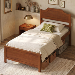 Multiple Size Solid Wood Platform Bed Frame with Headboard in Walnut-Twin Size view 5