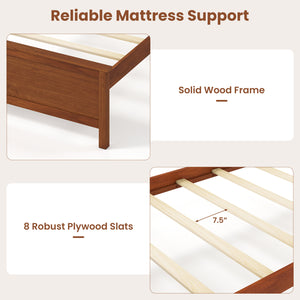 Multiple Size Solid Wood Platform Bed Frame with Headboard in Walnut-Twin Size view 8