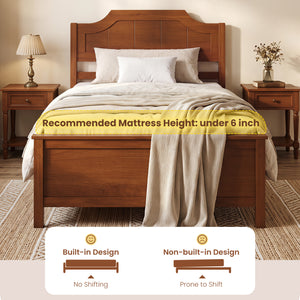 Multiple Size Solid Wood Platform Bed Frame with Headboard in Walnut-Twin Size view 9