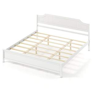 Multiple Size Solid Wood Platform Bed Frame with Headboard in White-King Size