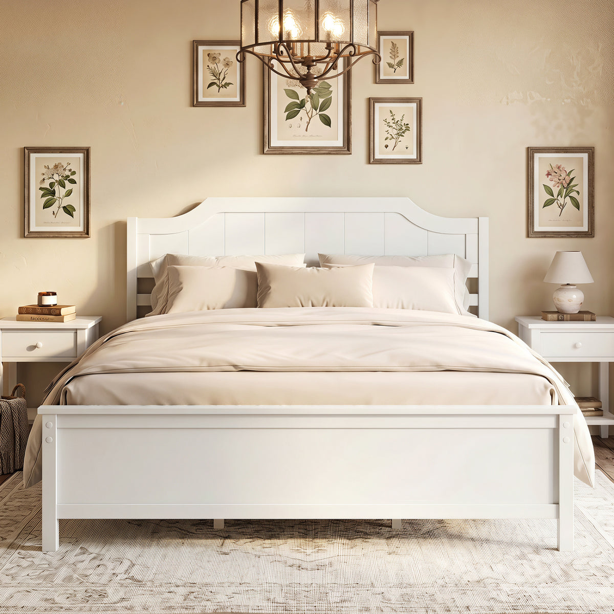 Multiple Size Solid Wood Platform Bed Frame with Headboard in White-Queen Size view 2