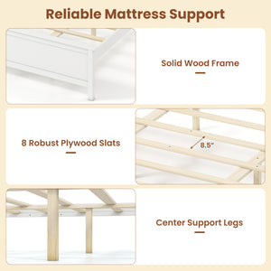 Multiple Size Solid Wood Platform Bed Frame with Headboard in White-Queen Size view 9