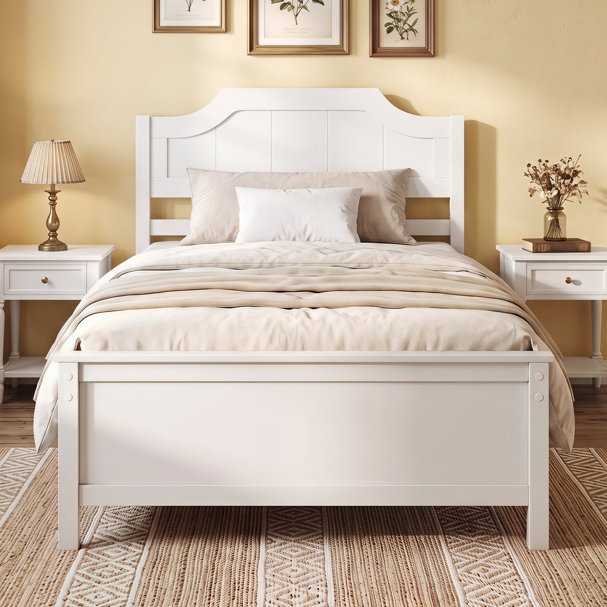 Multiple Size Solid Wood Platform Bed Frame with Headboard in White-Twin Size view 2