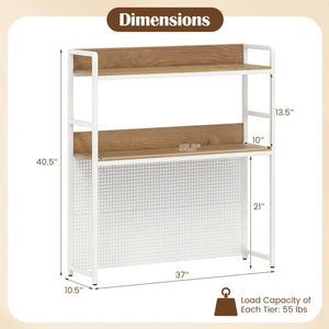 Multipurpose 2-Tier Desktop Bookshelf with Pegboard for up to 32 Inch Computer Monitor-Natural view 5