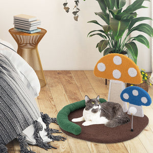 Mushroom Cat Bed Cat Claw Scratcher with Wide Bed and Sisal Scratch Panel-Multicolor view 2