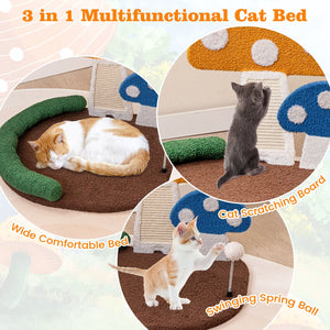 Mushroom Cat Bed Cat Claw Scratcher with Wide Bed and Sisal Scratch Panel-Multicolor view 6