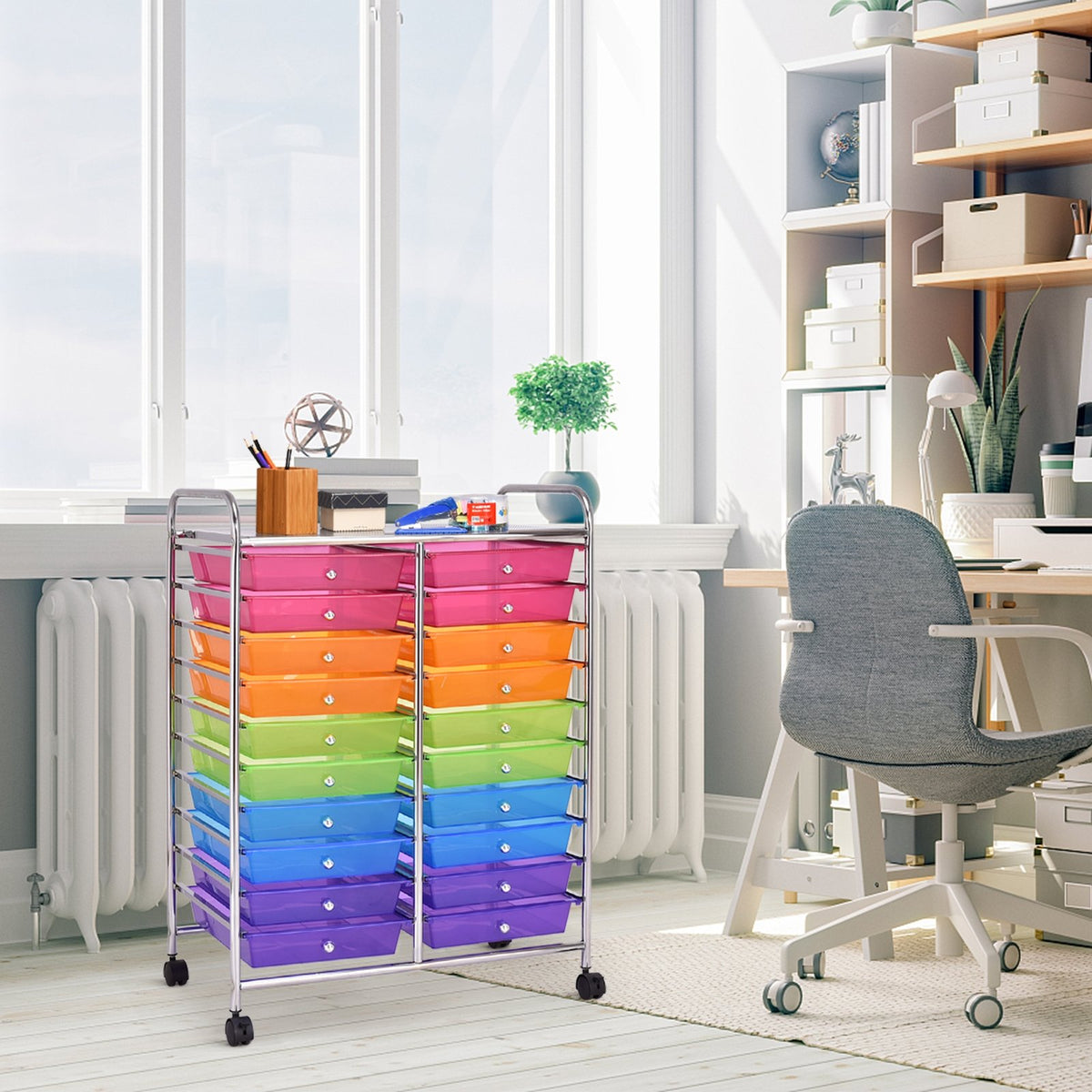 20 Drawers Storage Rolling Cart Studio Organizer-Multicolor view 2