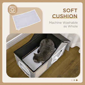Large Cat Bed for Indoor, Cat House Hideaway with Soft Cushion, Scratching Pad, Dangling Ball, Dual Entrances, Grey