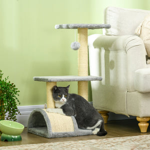 28" Cat Tree with Scratching Post, Pad, Toy Ball for Indoor Cats, Light Grey