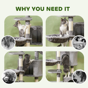 52.5" Cat Tree Tower with Scratching Posts, Cat Condos, Bed, Platforms, Hammocks, for Indoor Cats, Dark Grey – view 12