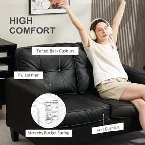 51" Double Sofa Couch, Upholstered PU Leather Loveseat with Armrests, Tufted Backrest, Cushion, Black – view 3