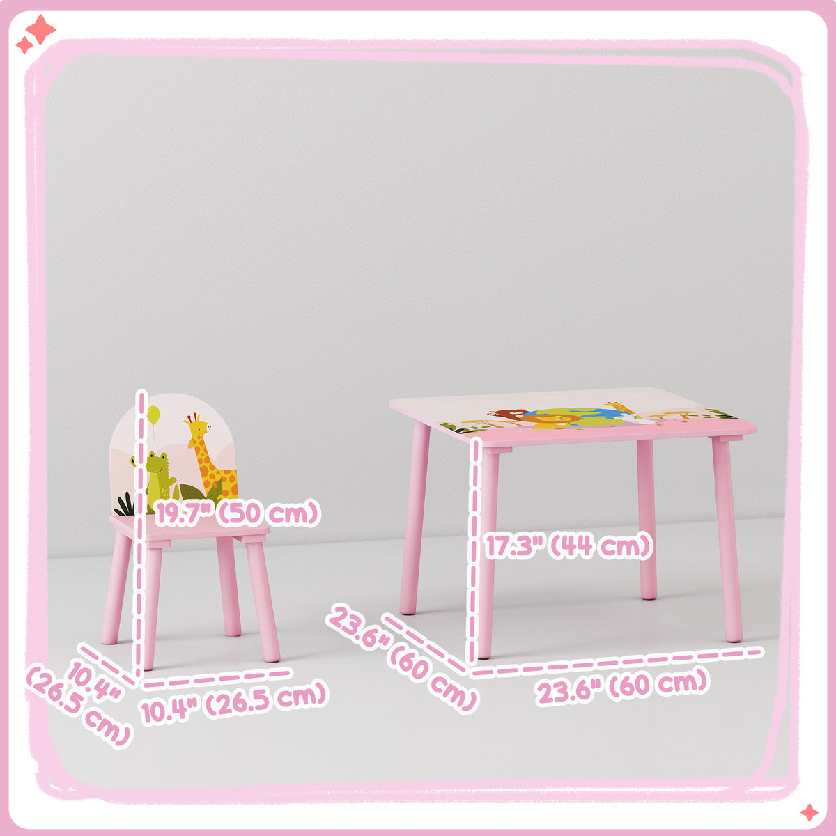 Qaba Kids Table and Chair Set, Toddler Table and 2 Chairs Set for Art, Craft, Reading, Learning, Pink