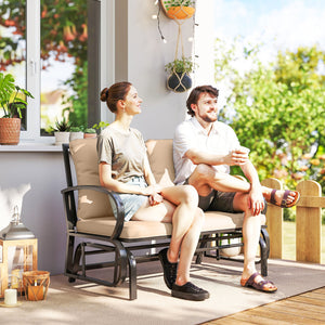 2-Person Outdoor Glider Chair, Patio Double Rocking Loveseat with Steel Frame and Cushions for Backyard – view 7