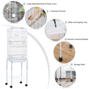 62" Rolling Bird Cage Cockatoo House Play Top Finch Pet Supply with Storage Shelf, Wheels - Black – view 11