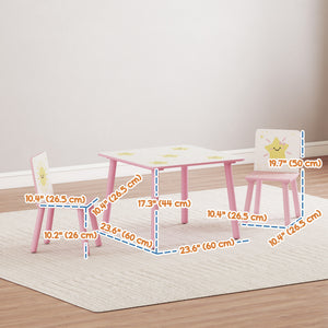 Qaba 3-Piece Kids Table and Chair Set with Animal Pattern for Boys and Girls Aged 3-8, Bedroom, Nursery, Playroom