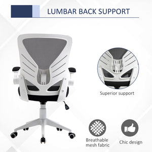Mesh Office Chair Swivel Task Desk Chair with Lumbar Back Support, Flip-Up Arm, Adjustable Height Office, Grey/Black