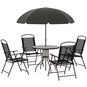 6 Pieces Outdoor Dining Set for 4 with Umbrella Patio Outdoor Furniture Set with Round Table 4 Folding Chairs Cream