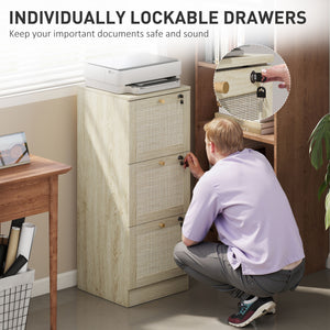 2 Drawer Filing Cabinet with Lock, Boho File Cabinet for A4 Letter Size Files with Decorative Rattan – view 12