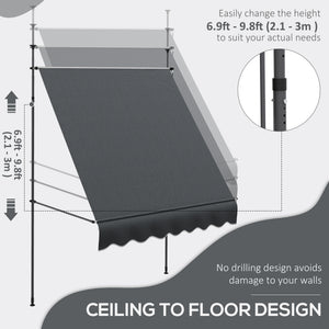 6.5' x 4' Manual Retractable Awning, Non-Screw Freestanding Patio Awning, UV Resistant, for Window or Door, Dark Grey