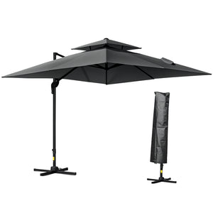 10' x 10' Cantilever Patio Umbrella, Double Top Square Offset Umbrella with 360° Rotation – view 8