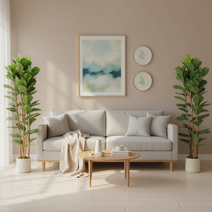 6FT Artificial Fiddle Leaf Fig Tree Set of 2, Fake Potted Tree with Solid Wood Trunks for Indoor Decor, Green