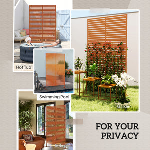 Decorative Outdoor Privacy Panel, Freestanding Metal Outdoor Divider with Stand for Garden, Backyard, Deck, Pool, Brown