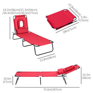 Folding Chaise Lounge Chair, Reclining Beach Tanning Chair with Face Hole, Pillow – view 10