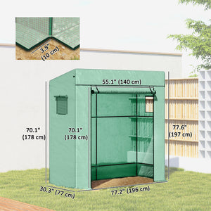 Walk-in Tomato Greenhouse Lean-to Green House with Reinforced PE Cover, Roll-up Door, Mesh Windows, Green – view 2