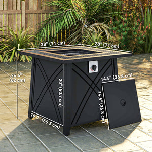 28" Propane Fire Pit Table 40,000 BTU Square Outdoor Gas Fire Table with Waterproof Cover, Adjustable Foot Pads