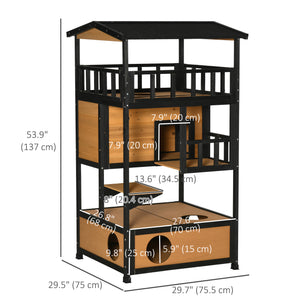 4-Floor Wood Outdoor Cat House Catio for Cats with Condo, Fun Entrances, Perch, Grey – view 9