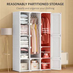 Portable Wardrobe Closet, Folding Bedroom Wardrobe, Clothes Storage Organizer with 8 Cube Compartments, White