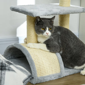 28" Cat Tree with Scratching Post, Pad, Toy Ball for Indoor Cats, Light Grey