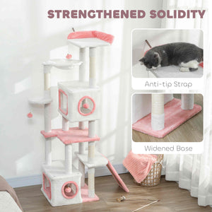 65 Inch Cat Tree with 2 Doors Condos, Plush Top Perch, Hammock, Sisal Scratching Posts, 4 Pompoms, Ramp – view 13