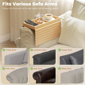 Bamboo Couch Arm Tray, Sofa Armrest Tray with Flexible Roll-up Design and Wide Compartment, Natural
