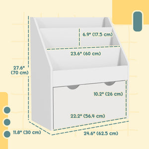 Qaba Kids Bookshelf with 3 Tier Display Shelves, Drawer for Nursery