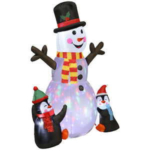 6FT Christmas Inflatables Snowman & Penguins with LED Lights and Flashing Projector Light, Blow Up Inflatable Decoration