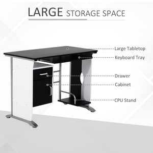 Computer Desk Table Home Office Furniture with Keyboard Tray and CPU Stand, Black and White