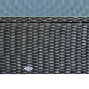 Rattan Coffee Table, Patio Side Table, Hand-woven Wicker Furniture with Tempered Glass Top Outdoor Garden Patio, Black