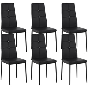 Set of 6 Button Tufted Back Side Chairs with Upholstered Seat, Steel Legs for Living Room, Kitchen, Bedroom, Black