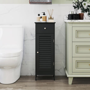 Narrow Bathroom Storage Cabinet with Adjustable Shelf and Drawer-Black view 3
